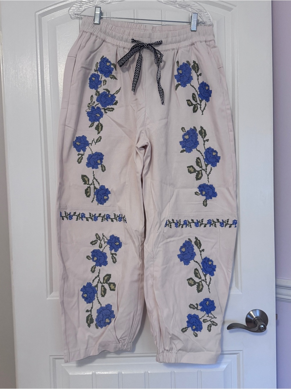 Embroidered Floral Barrel Pants - Women’s size Large
